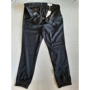 Lindbergh Men Medium Drawstring‎ Stretch Waistband Chino Wide-Leg Black Pants